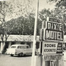 H4 RPPC Postcard Dixie Roadside Motel Old Car Station Wagon Melbourne Florida picture