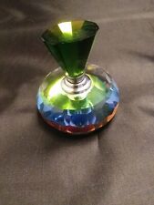 Faceted Glass Rainbow Prism Perfume Bottle With Emerald Green Lid Glass Dauber picture