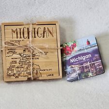 Michigan Puzzle Coaster Set 4 Bamboo Coasters And A Tray Totally Bamboo  picture