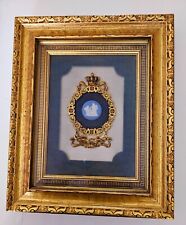 Vintage Wedgwood Framed Blue Jasperware Gold Tone Crown 12x10 picture