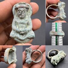 Ancient Old Bronze Ghandhra Era From Pakistan Buddha Statue Antique Ring picture