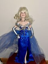 Vintage Blue Sparkle Dress Vegas Dancer Girl Porcelain Figurine 17” Tall picture