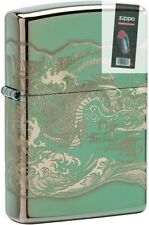 Zippo 08313 Dragon and Tiger Engraved 360 Green Lighter + FLINT PACK picture