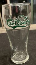 CARLSBERG’S Beer Pub Bar Tall Pint Glass Green Raised Embossed Logo Man Cave picture