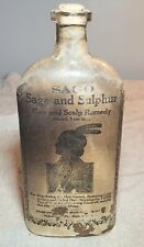 ANTIQUE SAGO SAGE AND SULPHUR HAIR AND SCALP REMEDY BOTTLE w/ WRAP-AROUND LABEL picture