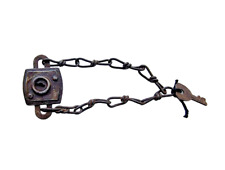 Original 1900's Old Vintage Antique Iron Rare Bicycle Chain Lock & Key , Germany picture