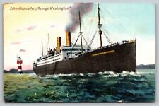 GEORGE WASHINGTON STEAMSHIP ON COLORED GERMAN  POSTCARD picture