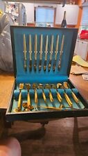 Vintage FLATWARE  Cosmos 1966 Stainless Steel Gold Fresco Japan 51Pieces picture