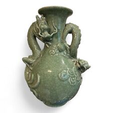 Celadon Double Dragon Handle Porcelain Crackle Vase Yi Lin Arts & Treasures 12
