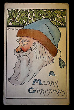 Full Face~Blue Hat Santa Claus with Holly~A/s Rafferty ~Christmas Postcard~k437 picture