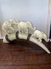 Preowned , CARVED CASTING OF 3 LUCKY ELEPHANTS OVER TUSK BRIDGE, VINTAGE picture
