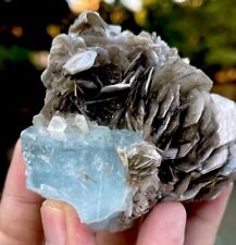 338 Gram Natural Blue Aquamarine Crystal With Muscovite Combine Specimen picture