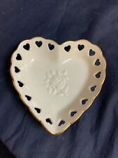 Lenox Heart Shaped Dish - Cream with Gold Trim & Heart Shaped Cutouts & Rose  picture