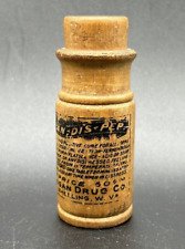 Antique Empty Wooden Pill Bottle & Lid, Pan-Dis-Pep, Logan Drug, Wheeling, WV picture