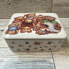 MARY’S BEARS Porcelain Trinket Box Teddy Bears Flowers 4x3x1.5” Vintage picture