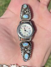 Vintage Native American Navajo Sterling Silver Opal Ladies Watch Tips picture