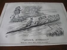 1891 Original POLITICAL CARTOON - AUSTRALIA KANGAROO Rowing Row LION as STATES picture