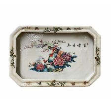 Chinese Off White Porcelain Flower Birds Rectangular Display Plate ws1819 picture