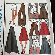 Vintage 1970s McCalls 4849 Skirt + Pants or Shorts Sewing Pattern 25 XS UNCUT picture