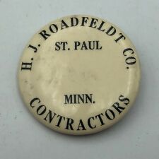 HJ Roadfeldt Co. Contractors Pinback St Paul MN ID Badge Button Pin Vintage picture