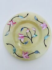 Vintage Marble Inlaid Mother Of Pearl Floral Design Small Trinket Dish Polished  picture