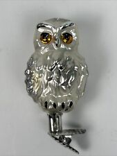 Inge Glas Clip-On Arctic Owl German Blown Glass Christmas Ornament picture