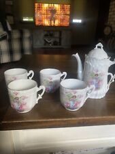 Vintage Little Girl In The Garden Floral  Tea Pot & 4 Cups  See Pics picture