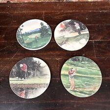 Vintage Golfing Coaster Set Of 4 Man Golf Circle Round Gift Set Dad Brother picture