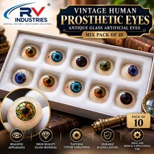 Vintage Human Prosthetic Eyes Antique Glass Artificial Eyes Mix Pack of 10 picture