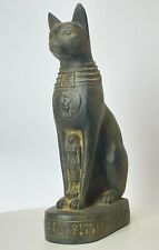 X Large Egyptian Antiques Statue Goddess Bastet Cat With Hathor, Eye Of Horus BC picture