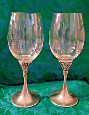 Vintage Etain Zinn Grapevine Pattern Pewter Set of 2 Wine Glasses  8.25