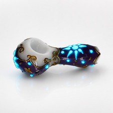 4.5" Purple Celestial Glow Gold Sun Accent Glass Hand Pipe Spoon Smoking Tobacco picture