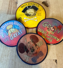4 Disney 1960s Vari-Vue Buttons, Mickey, Blackbeard, Tink, 3