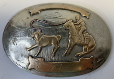 Vtg Western Rodeo Roping Belt Buckle German Silver Jackets picture