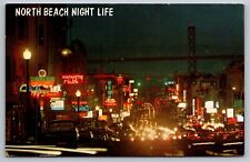 North Beach Night Life-Broadway at Night-San Francisco CA VTG Postcard c1969 picture