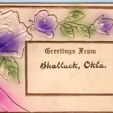 c1910s Shattuck, Okla Greetings Embossed Floral Gilt Type Love Postcard OK A172 picture