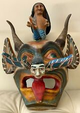 Exceptional Large Antique Carved Wood Folk Art Hand Made & Painted Figures Mask picture