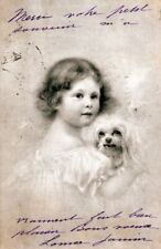 Girl Holding Dog 1902 Vienne Postcard - udb picture