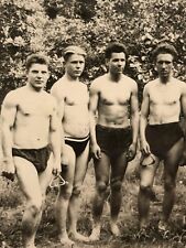 1950s Four Shirtless Muscular Handsome Guys Trunks Bulge Gay int Vintage Photo picture