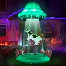 10 Ft UFO Halloween Inflatable with Floating Cow Outdoor Decoration picture