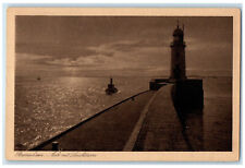 c1940's Mole With Lighthouse Bremerhaven Germany Unposted Vintage Postcard picture