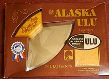 Alaska Ulu Factory Knife Arctic Birch Handle W/ Display Stand picture
