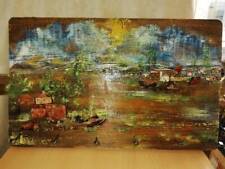 Anatolian village oil painting old wood bread board kitchen cutting house stones picture