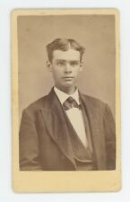 Antique CDV Circa 1870s Incredibly Handsome Young Man in Suit & Tie Parted Hair picture