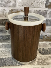 Vintage MCM Kromex Wood Pattern Ice Bucket with Chrome Lid & Wood Handles 10” picture