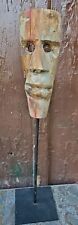 Antique Wooden African Mask Old Hand Carved Tribal Head Shape On Stand Repairs  picture