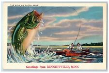 c1940 Greetings From Fishing Exaggerated Bennettville Minnesota Vintage Postcard picture
