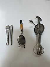 Lot of THREE Vintage Kitchen Cooking Tools Garlic Press Strainer Beater picture