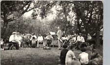 OUTDOOR BAND CONCERT real photo postcard rppc drums music horns summer fun picture