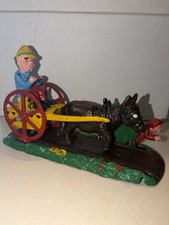 Vintage Cast Iron Donkey Cart Mechanical Bank Clown Watermelon Figure Repro picture